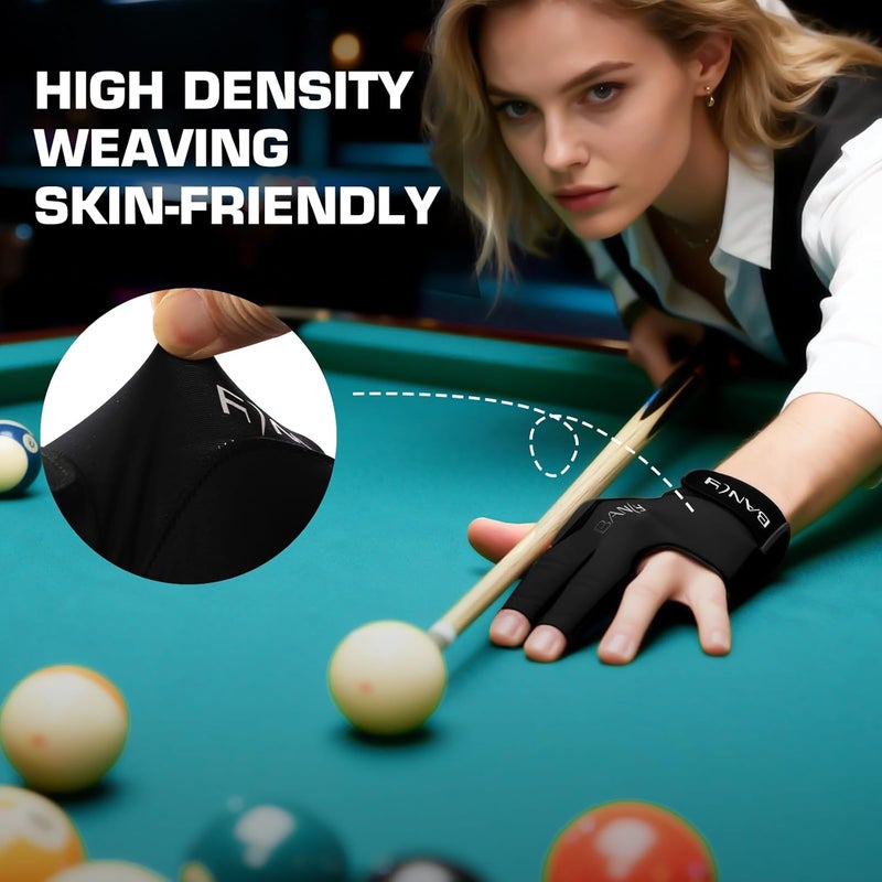 Banly Billiard Pool Gloves Fits on Left Hand 3 Finger, Small Snooker Cue Sport Glove, Billiards Players Sporty Compact Pull On Half Finger Billiard Glove - Image 4